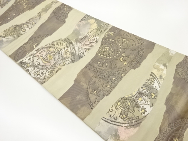 JAPANESE KIMONO / VINTAGE FUKURO OBI / WOVEN ABSTRACT STRIPE & BIRD